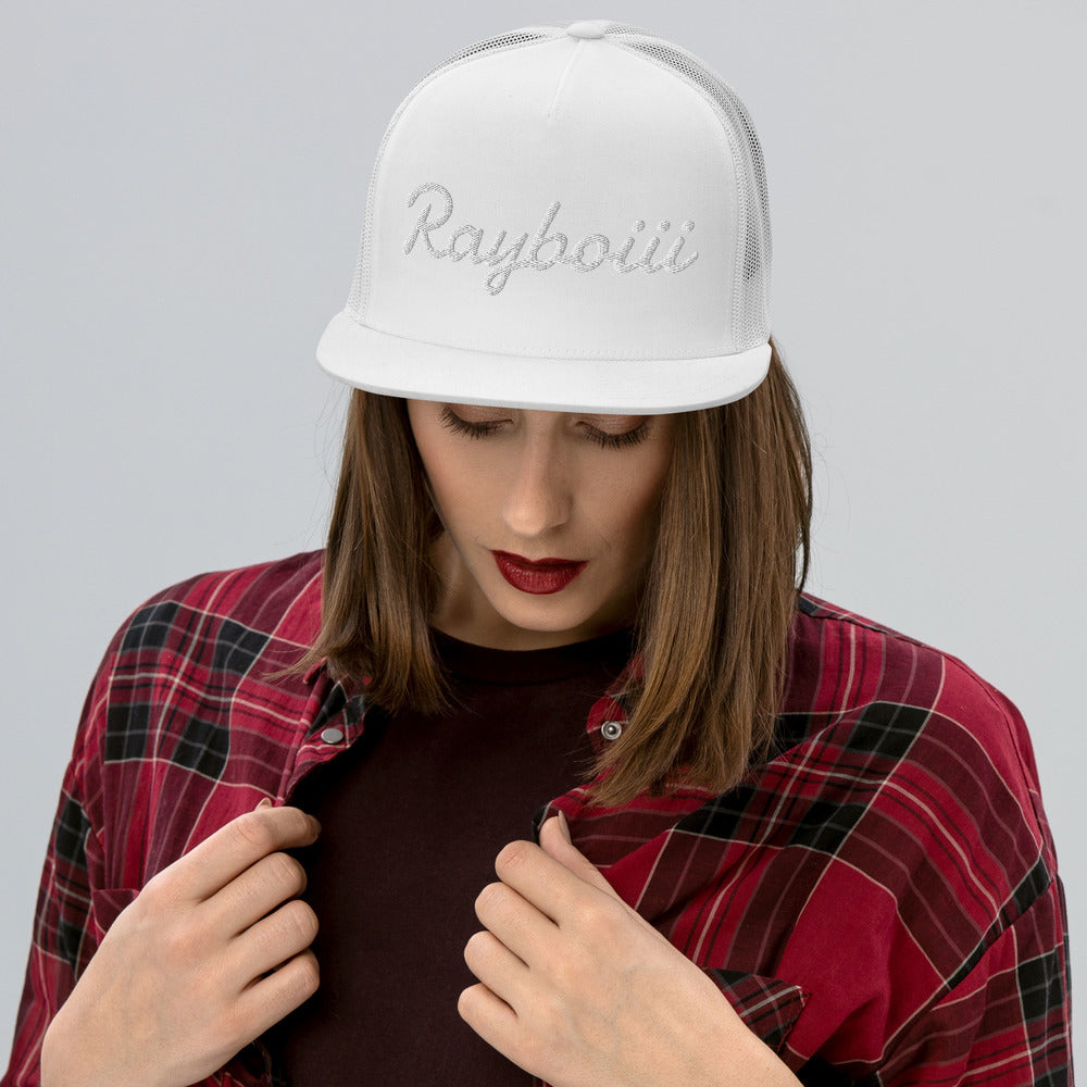 Rayboiii Classic Mesh Trucker Cap with Snapback in White