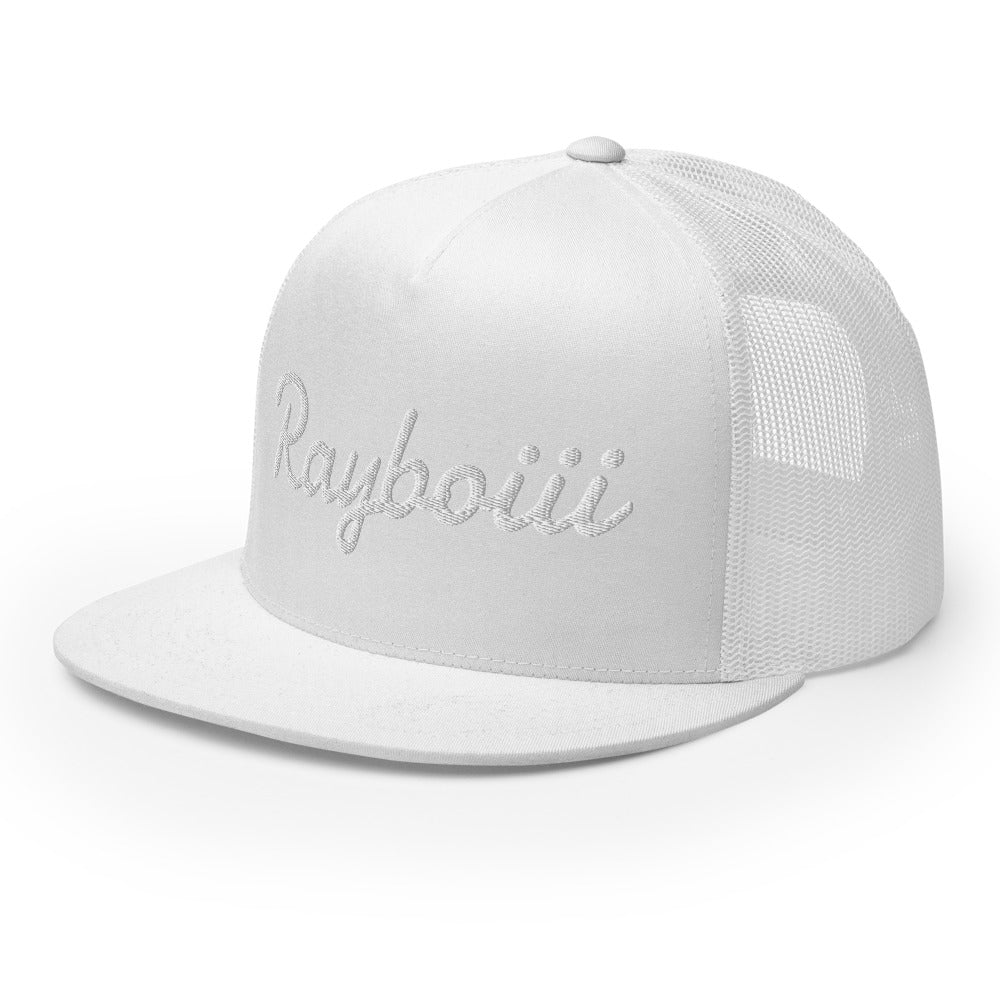 Rayboiii Classic Mesh Trucker Cap with Snapback in White