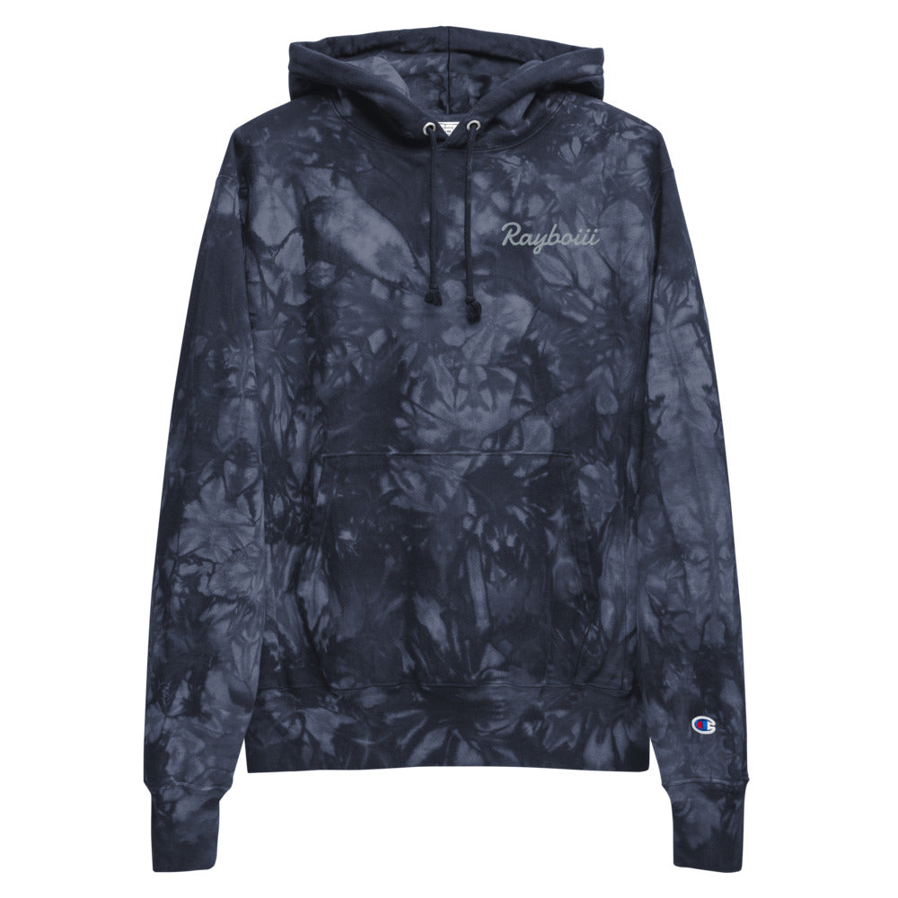 Navy Rayboiii X Champion tie & dye hoodie