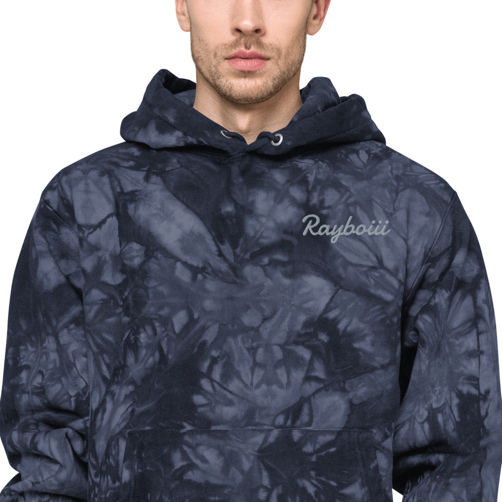 Navy Rayboiii X Champion tie & dye hoodie